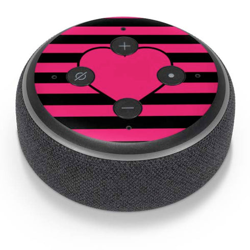 Polka Dots and Stripes Heart in Pink Amazon Echo Dot Skin