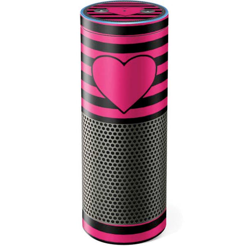 Polka Dots and Stripes Heart in Pink Amazon Echo Skin
