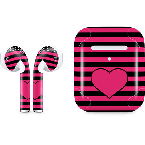 Polka Dots and Stripes Heart in Pink Apple AirPods 2 Skin