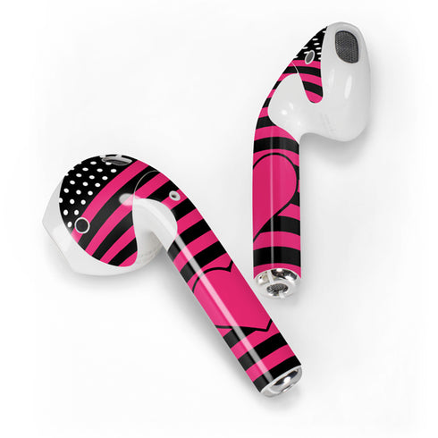 Polka Dots and Stripes Heart in Pink Apple AirPods 2 Skin