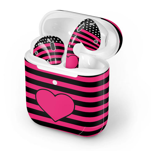 Polka Dots and Stripes Heart in Pink Apple AirPods 2 Skin