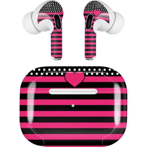Polka Dots and Stripes Heart in Pink Apple AirPods Pro Skin