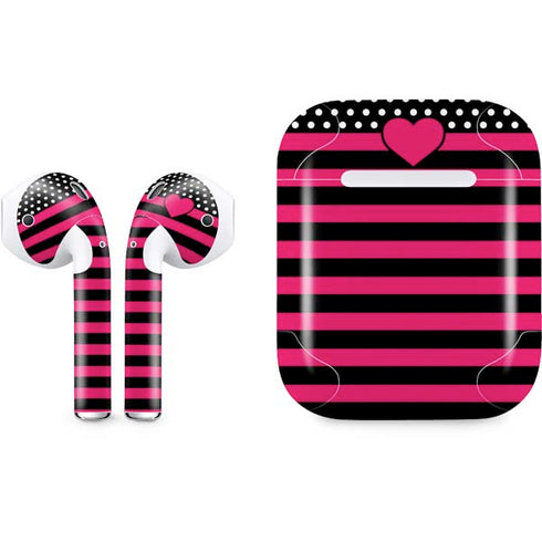 Polka Dots and Stripes Heart in Pink Apple AirPods Skin