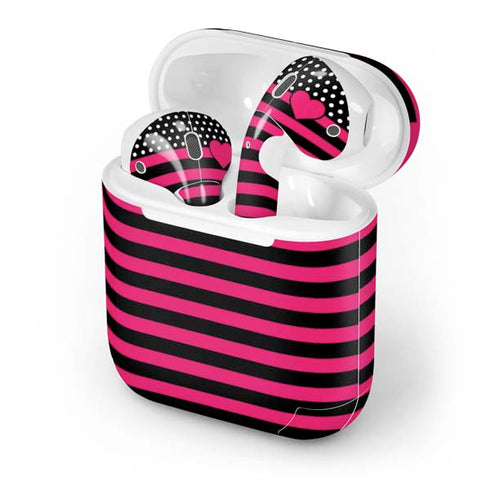 Polka Dots and Stripes Heart in Pink Apple AirPods Skin