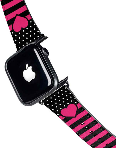 Polka Dots and Stripes Heart in Pink Apple Watch Band 42-44mm