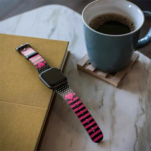 Polka Dots and Stripes Heart in Pink Apple Watch Band 38-40mm