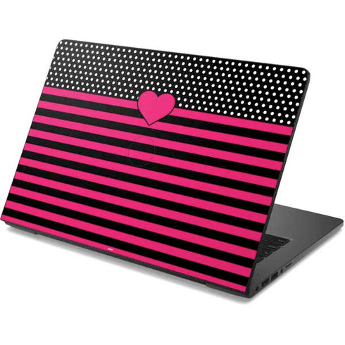 Polka Dots and Stripes Heart in Pink Dell Chromebook Skin