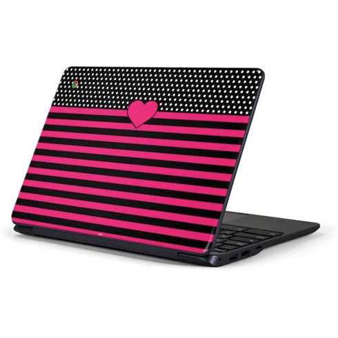 Polka Dots and Stripes Heart in Pink Samsung Chromebook Skin