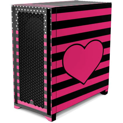 Polka Dots and Stripes Heart in Pink Corsair 4000D Tempered Glass Mid-Tower ATX Case Skin
