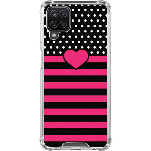 Polka Dots and Stripes Heart in Pink Galaxy A12 Clear Case