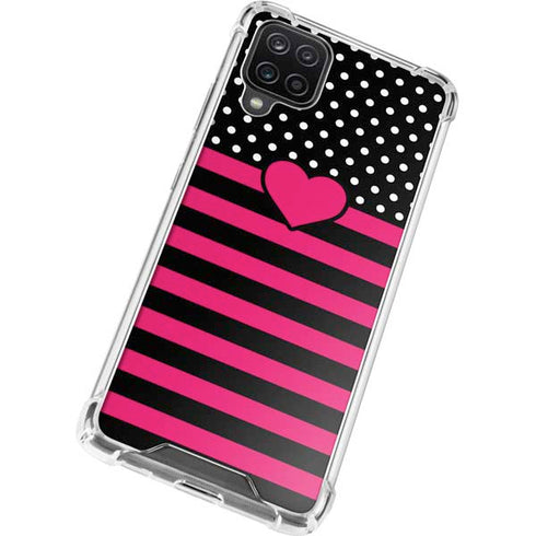Polka Dots and Stripes Heart in Pink Galaxy A12 Clear Case