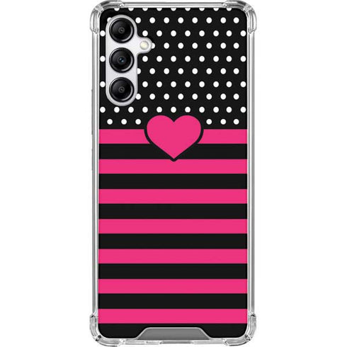 Polka Dots and Stripes Heart in Pink Galaxy A14 5G Clear Case
