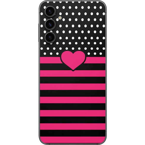 Polka Dots and Stripes Heart in Pink Galaxy A14 5G Skin