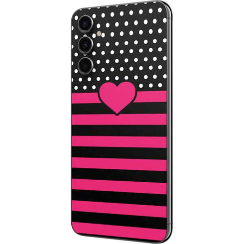 Polka Dots and Stripes Heart in Pink Galaxy A14 5G Skin
