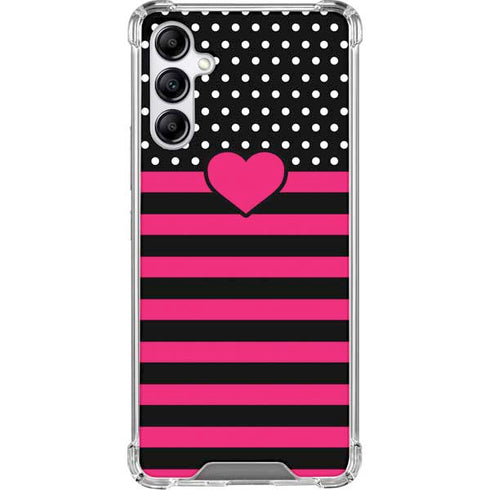 Polka Dots and Stripes Heart in Pink Galaxy A15 5G Clear Case