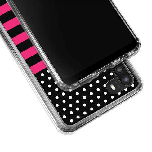 Polka Dots and Stripes Heart in Pink Galaxy A21 Clear Case