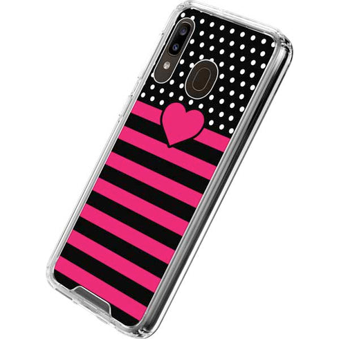 Polka Dots and Stripes Heart in Pink Galaxy A30 Clear Case