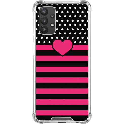Polka Dots and Stripes Heart in Pink Galaxy A32 5G Clear Case