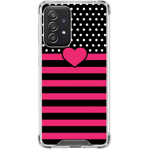Polka Dots and Stripes Heart in Pink Galaxy A52 5G Clear Case