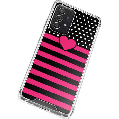 Polka Dots and Stripes Heart in Pink Galaxy A52 5G Clear Case