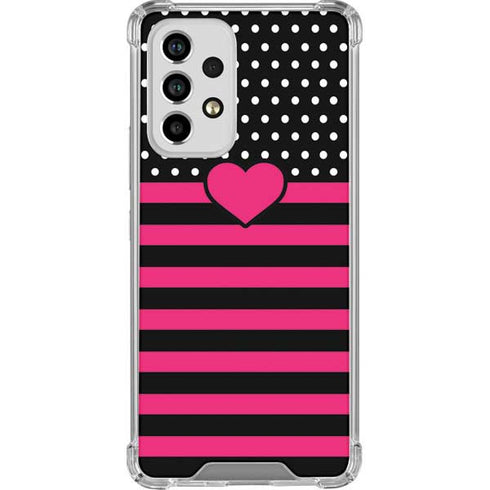 Polka Dots and Stripes Heart in Pink Galaxy A53 5G Clear Case