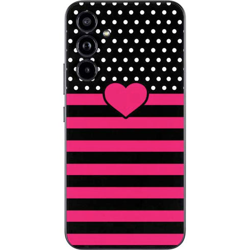 Polka Dots and Stripes Heart in Pink Galaxy A54 5G Skin