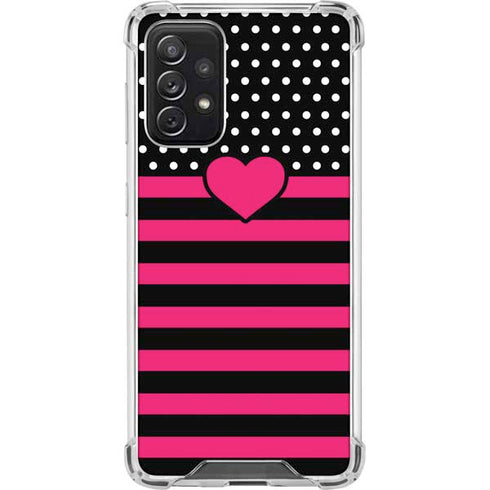 Polka Dots and Stripes Heart in Pink Galaxy A72 5G Clear Case
