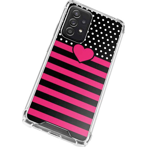 Polka Dots and Stripes Heart in Pink Galaxy A72 5G Clear Case
