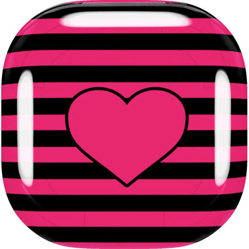 Polka Dots and Stripes Heart in Pink Galaxy Buds Live Skin