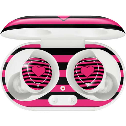 Polka Dots and Stripes Heart in Pink Galaxy Buds Plus Skin