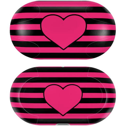 Polka Dots and Stripes Heart in Pink Galaxy Buds Plus Skin
