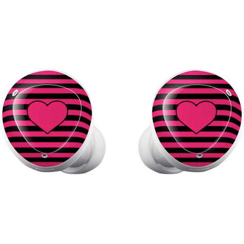 Polka Dots and Stripes Heart in Pink Galaxy Buds Plus Skin