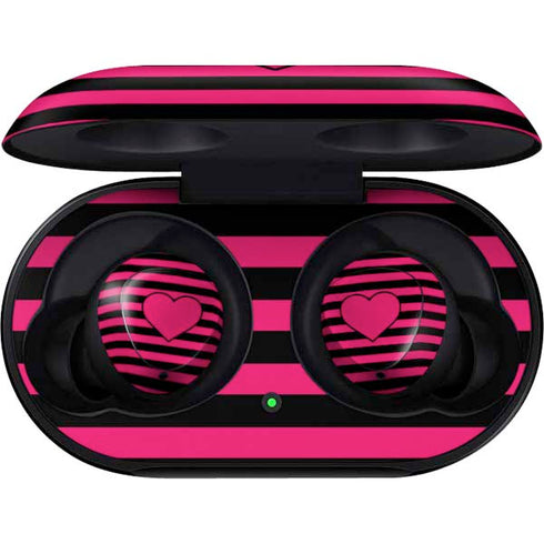 Polka Dots and Stripes Heart in Pink Galaxy Buds Skin