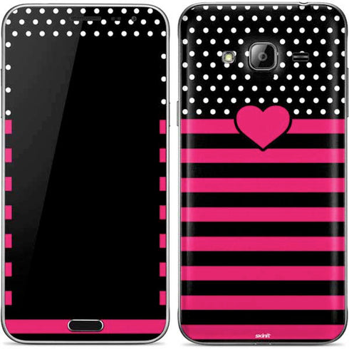 Polka Dots and Stripes Heart in Pink Galaxy J3 Skin