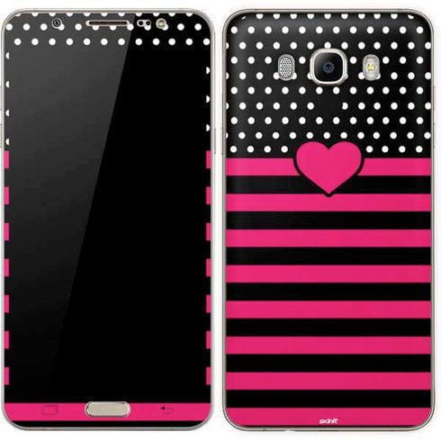 Polka Dots and Stripes Heart in Pink Galaxy J7 Skin