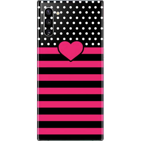 Polka Dots and Stripes Heart in Pink Galaxy Note 10 Skin