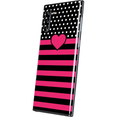 Polka Dots and Stripes Heart in Pink Galaxy Note 10 Skin
