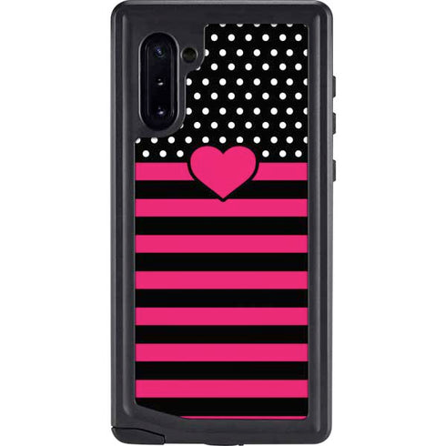 Polka Dots and Stripes Heart in Pink Galaxy Note 10 Waterproof Case
