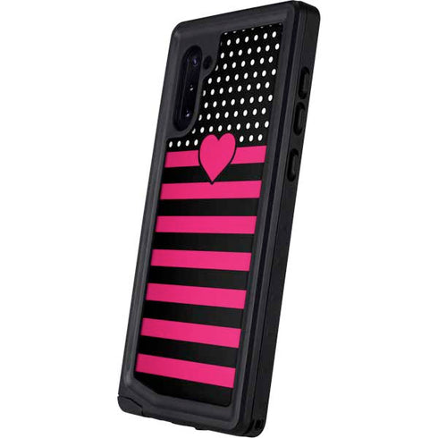 Polka Dots and Stripes Heart in Pink Galaxy Note 10 Waterproof Case