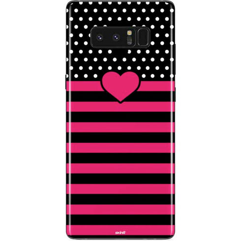 Polka Dots and Stripes Heart in Pink Galaxy Note 8 Skin