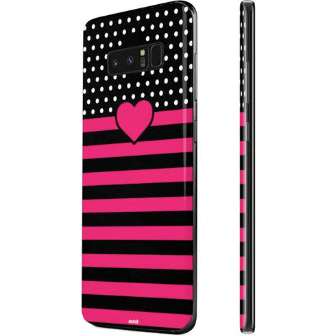 Polka Dots and Stripes Heart in Pink Galaxy Note 8 Skin