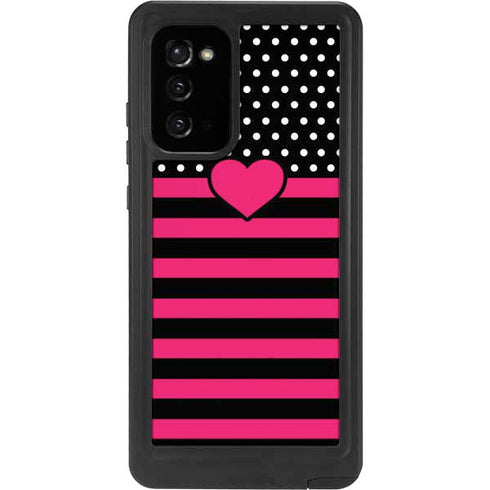Polka Dots and Stripes Heart in Pink Galaxy Note20 5G Waterproof Case