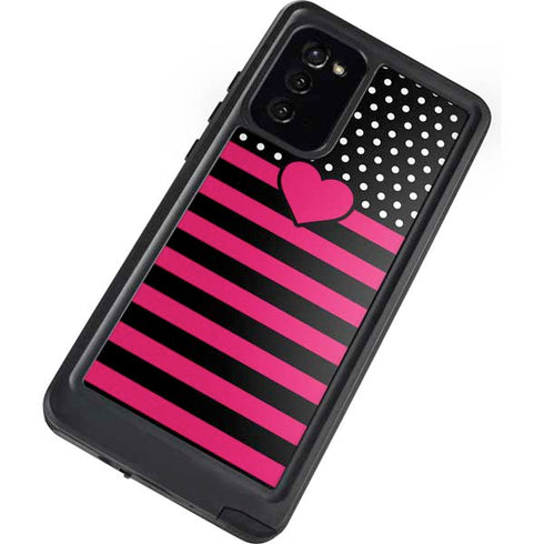 Polka Dots and Stripes Heart in Pink Galaxy Note20 5G Waterproof Case