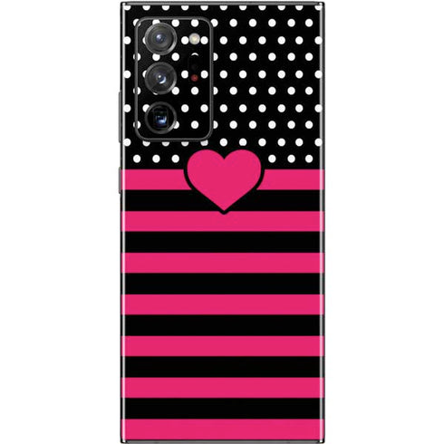 Polka Dots and Stripes Heart in Pink Galaxy Note20 Ultra 5G Skin