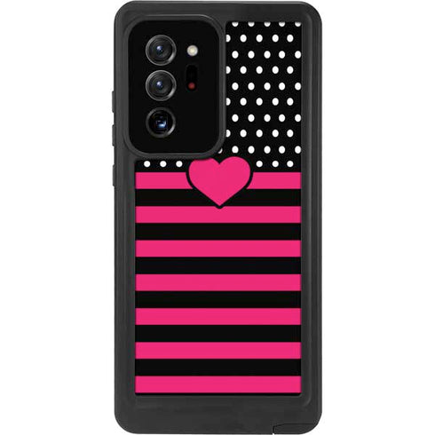 Polka Dots and Stripes Heart in Pink Galaxy Note20 Ultra 5G Waterproof Case