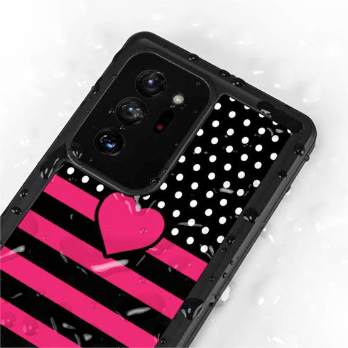 Polka Dots and Stripes Heart in Pink Galaxy Note20 Ultra 5G Waterproof Case