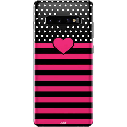 Polka Dots and Stripes Heart in Pink Galaxy S10 Plus Skin