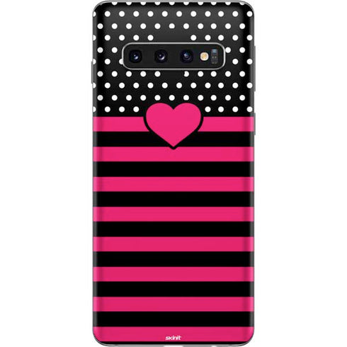 Polka Dots and Stripes Heart in Pink Galaxy S10 Skin