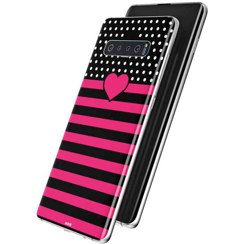 Polka Dots and Stripes Heart in Pink Galaxy S10 Skin