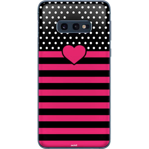 Polka Dots and Stripes Heart in Pink Galaxy S10e Skin